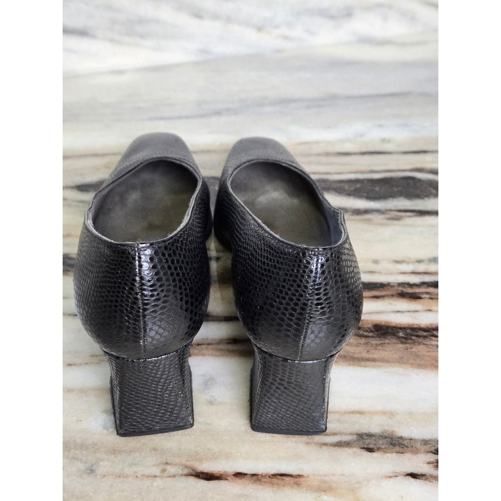 Stuart Weitzman Black Lizard Embossed Square Toe Block Heel Pumps Mens Size 7M - Picture 7 of 12
